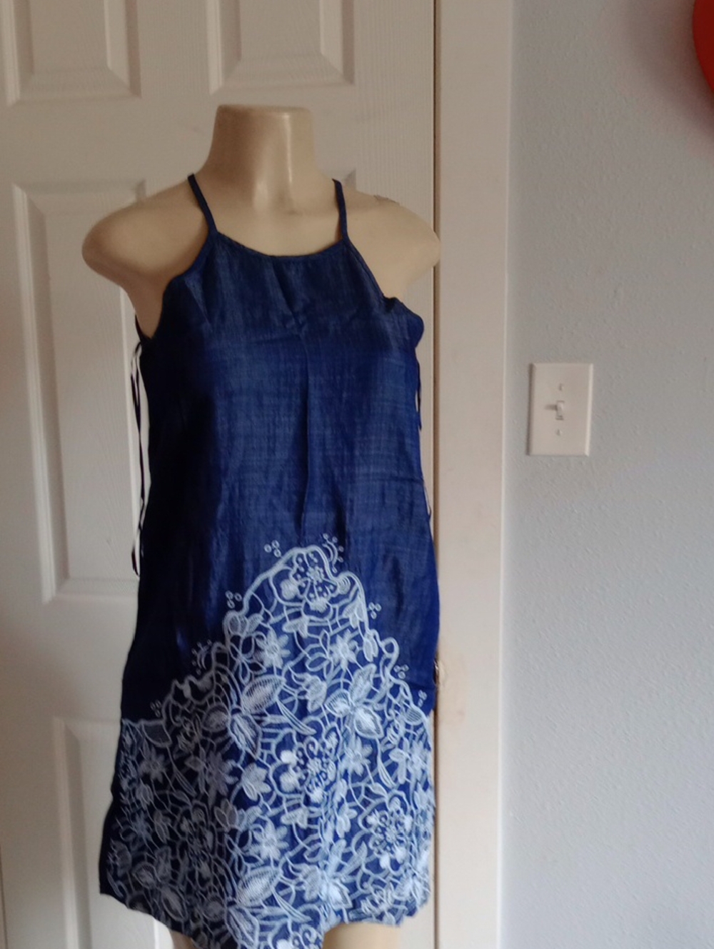 Francesca's Collections Navy Blue Mini Dress with White Floral Hem